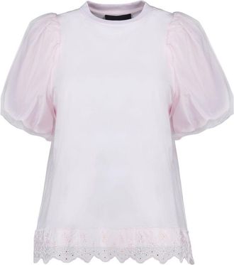 Simone Rocha Tulle Overlay Puff Sleeve Lace T-Shirt