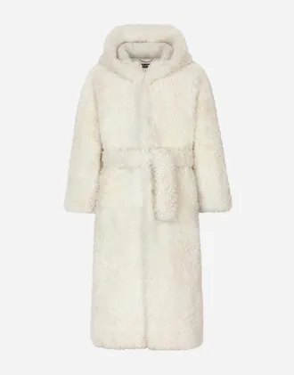 Dolce & Gabbana Shearling Coat With Hood - Man Coats And Jackets White Leather 50