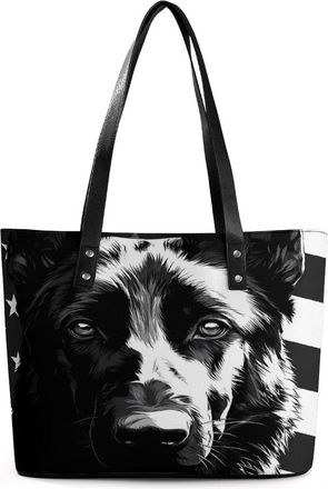 Generic German Shepherd USA Flag Tote Bags for Women Cute Shoulder Purses Handbags