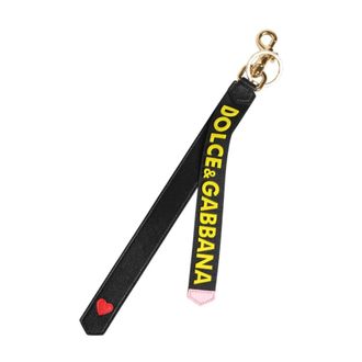 Dolce & Gabbana Leren Logo Messing Houder Sleutelhanger Sleutelring - unisex - Sleutelhangers & Tashangers - Zwart - ONE Size - Leer - Accessoires