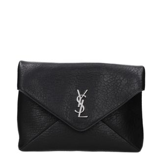 Saint Laurent Damens Pochette aus schwarzem Leder