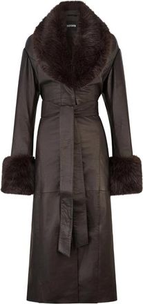 Rotate Faux-fur Collar Leather Coat