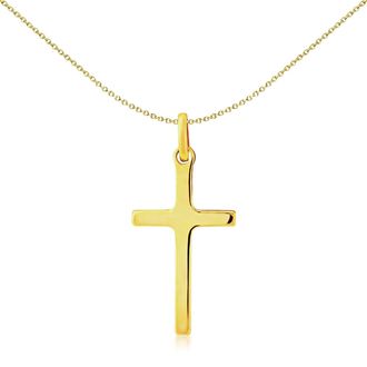 Jewelco London Solid 9ct Gold 2mm Thick Polished Cross Charm Pendant - CRNR02242