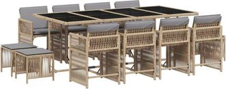 vidaXL Set Comedor De Jard&iacute;n Con Cojines 13 Pzas Rat&aacute;n Sint&eacute;tico Beige Vidaxl