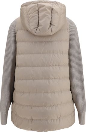 Brunello Cucinelli Womens Puffer Jacket Monili Chain Dove Grey Outer: Polyamide