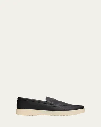 Prada Mens Alphabet Deerskin Rubber-Sole Penny Loafers