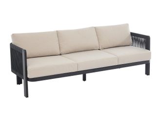 Vente-Unique Sof&aacute; de jard&iacute;n de 3 plazas de aluminio y cuerda - Negro con cojines beige - HELYSI de MYLIA