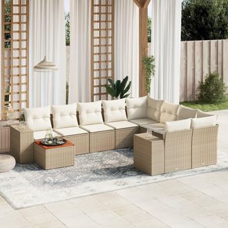 vidaXL Juego De Sof&aacute;s Jard&iacute;n Con Cojines Beige 10 Pzas Rat&aacute;n Sint&eacute;tico Vidaxl