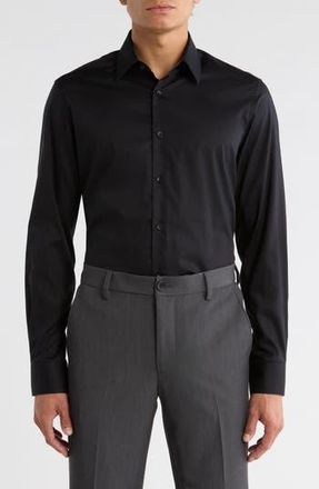 Duchamp Slim Fit Stretch Cotton Dress Shirt in Black at Nordstrom Rack, Size 15