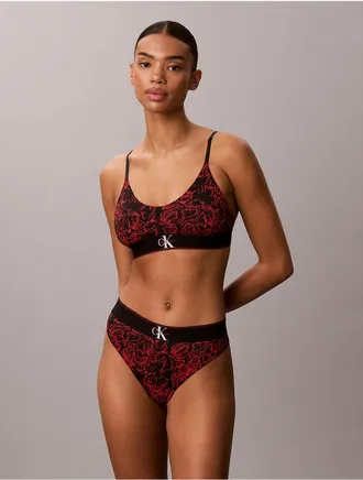 Calvin Klein Womens Graphic Monogram Microfiber Stretch Thong - Red - XL