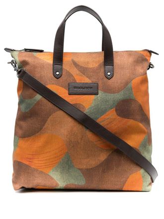 Woolrich camouflage-print tote bag - men - Cotton/Polyamide/Leather - OS - Orange