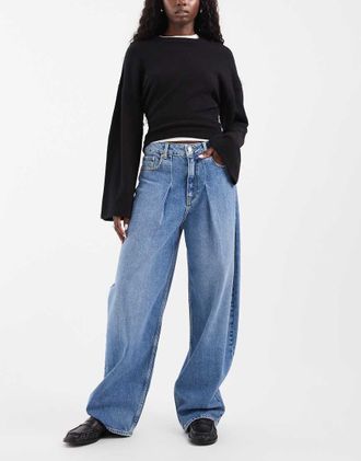 Jack & Jones Sacai - Jeans ampi a vita alta lavaggio medio con pieghe-Blu