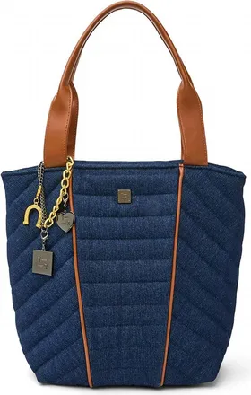 Think Royln High Note Tote In Dark Denim W/ Mocha Luxe Trim