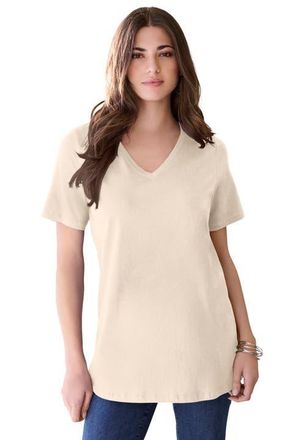 Roaman's Plus Size Cotton Ultimate V-Neck Tee in Oatmeal at Nordstrom, Size 4X
