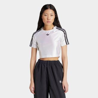 adidas T-Shirt ADIDAS ORIGINALS TEAMGEIST TOP, Damen, Gr. M, weiss (wei&szlig;), Obermaterial: 89% Polyester, 11% Elasthan, Rundhals, Shirts T-Shirt, bauchfrei, sc