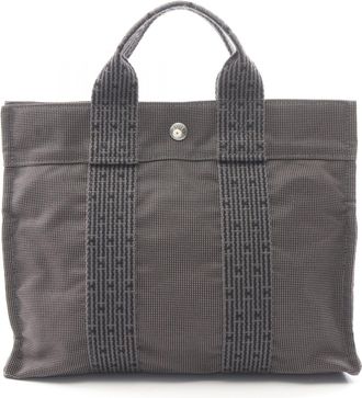 Herm&egrave;s Gray Nylon Canvas Handbag Tote Bag (Pre-Owned)