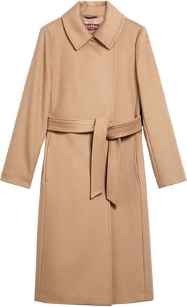 Max Mara Wollen jas met dubbele rij knopen en riem - Dames - Jas met riem - Bruin - 3XS - Wol - Jassen