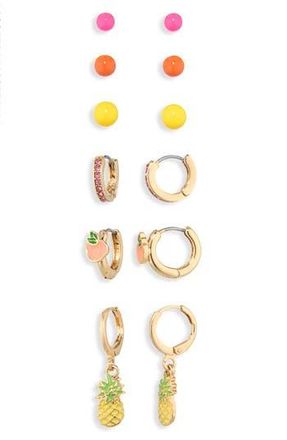 Leith 6-Pack Citrus Assorted Earrings in Pink Multi- Gold at Nordstrom Rack