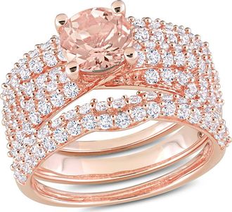 Delmar Set of 3 Morganite & Lab Created White Sapphire Stackable Rings in Pink at Nordstrom Rack, Size 8