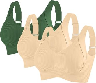 Generic Support Bra, 3PC Womens Wireless Push Up Bra Full Coverage Push Up Everyday Bras Plus Size Wide Straps Soft Comfort Padded Support Bralette for Large 