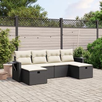 vidaXL Vidaxl - Set De Sof&aacute;s De Jard&iacute;n 6 Piezas Y Cojines Rat&aacute;n Sint&eacute;tico Negro