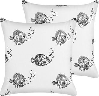 Beliani Beliani - Conjunto De 2 Cojines Para Ni&ntilde;os De Algod&oacute;n Blanco Fundas Extra&iacute;bles Con Motivos De Peces 45 X 45 Cm Tweedia