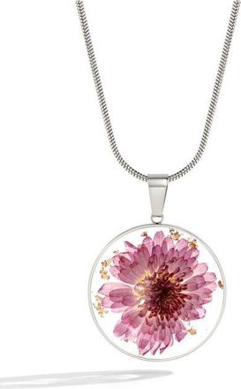 Mint & Lily Pressed Birth Flower Necklace in Silver /October Marigold at Nordstrom
