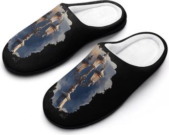Generic Vintage Street Lights Lamp Post Slippers Men Winter Warm Cotton Anti-Slip Indoor Slip-Ons House Shoes