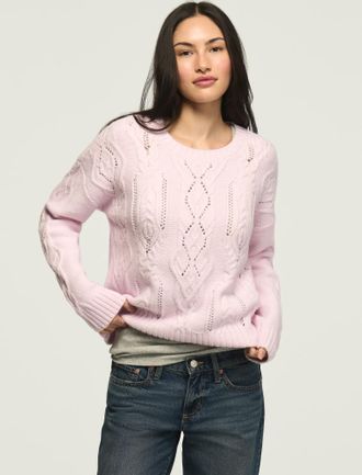 Lucky Brand Womens Open Stitch Cable Sweater