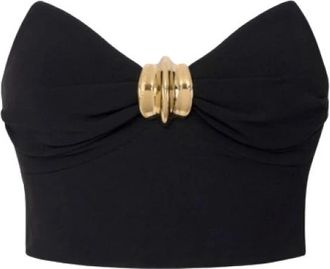 Elisabetta Franchi Cr&ecirc;pe Top met Gouden Strik - Dames - Tops zonder mouwen - Zwart - XL - Polyester - Tops