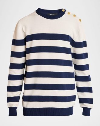 Balmain Mens Striped Cotton-Blend Sweater