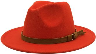 Generic Windfall Men & Women Vintage Wide Brim Fedora Hat with Belt Buckle Sheriff (Orange, One Size)