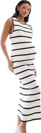 Vero Moda jersey knit ankle dress in cream and navy stripe