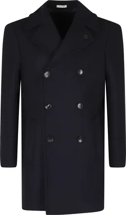 Breras Milano Blue Double-Breasted Wool-Blend Coat