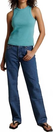 perfectwhitetee Daphne Ribbed Tank Top In Teal Blue