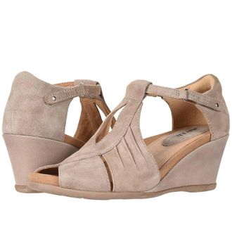 Earth Primrose Sandals Womens 9B Tan Leather Wedge Heel Ankle Strap HTAT1262