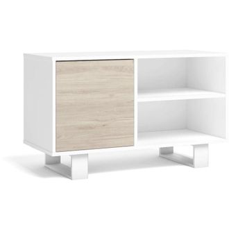 Skraut Home Skraut Home - Mueble Tv 100 Con Puerta Izquierda, Sal&oacute;n Comedor, Modelo Wind, Color Estructura Blanco, Color Puerta Roble, Medidas 95x40x57cm De Altur
