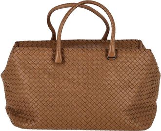 Bottega Veneta Brown Leather Intrecciato Brick Satchel (Authentic Pre-Loved)