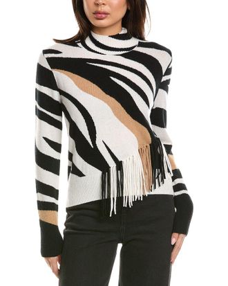 Brodie Zebra Fringe Mock Neck Cashmere Sweater