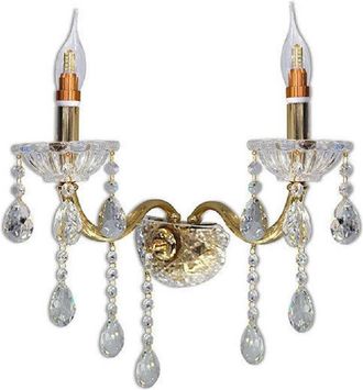 Trade Shop Trade Shop Traesio - Trade Shop - Applique Candelabro Gocce Pendenti Cristallo Acrilico 2 Bracci Attacco E14 E35 - Oro