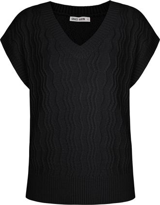 Grace Karin Womens Knitted Sweater Vest Plain V-Neck Elegant Vest Work Outfits Top Black XL