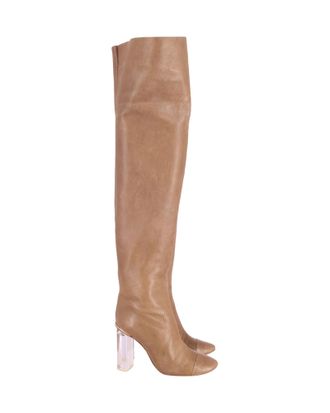 Chlo&eacute; Chloe Clear Heel Over-The-Knee Boots in Tan Leather