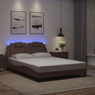 vidaXL Vidaxl - Estructura Cama Con Luces Led Cuero Sint&eacute;tico Marr&oacute;n 120x200 Cm
