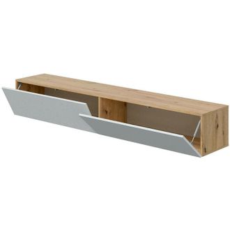 Dmora Mueble Tv Dmussi, Mueble Tv Con 2 Puertas, Mueble De Sal&oacute;n Suspendido, 180x35h28 Cm, Node Roble Y Blanco Brillo - Dmora