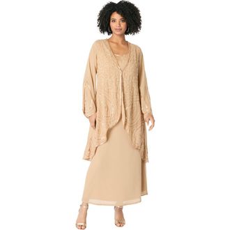Roaman's Plus-Size 2 Piece Long Sleeve Beaded Georgette Gown Set With Detachable Jacket in Sparkling Champagne at Nordstrom, Size 24