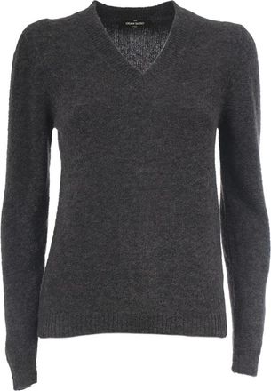 Gran Sasso V-neck Knitwear, female, Gray, Size: XS Virgin Wool Sweater with Round Neck