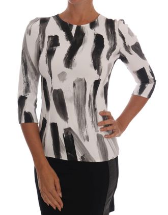 Dolce & Gabbana White Black Striped Printed Blouse Womens Top