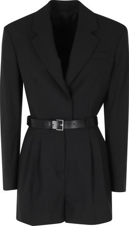 Dondup Black Two-Way Stretch Leather Belt Wool-Blend Jumpsuit