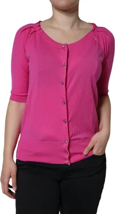 Dolce & Gabbana Womens Pink Wool Button Down Short Sleeve Blouse Top Virgin