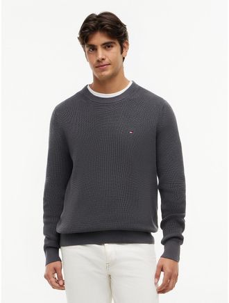 Tommy Hilfiger Mens Mixed-Knit Crewneck Sweater - Washed Black - XXL